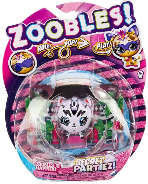 Zoobles Secret Partiez Pop Roll & Play Figure (Giraffe, Leopard, Zebra)